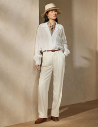 Pantalon Acklie en gabardine de laine - Cream