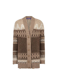 Cashmere and jacquard cardigan - Taupe Multi