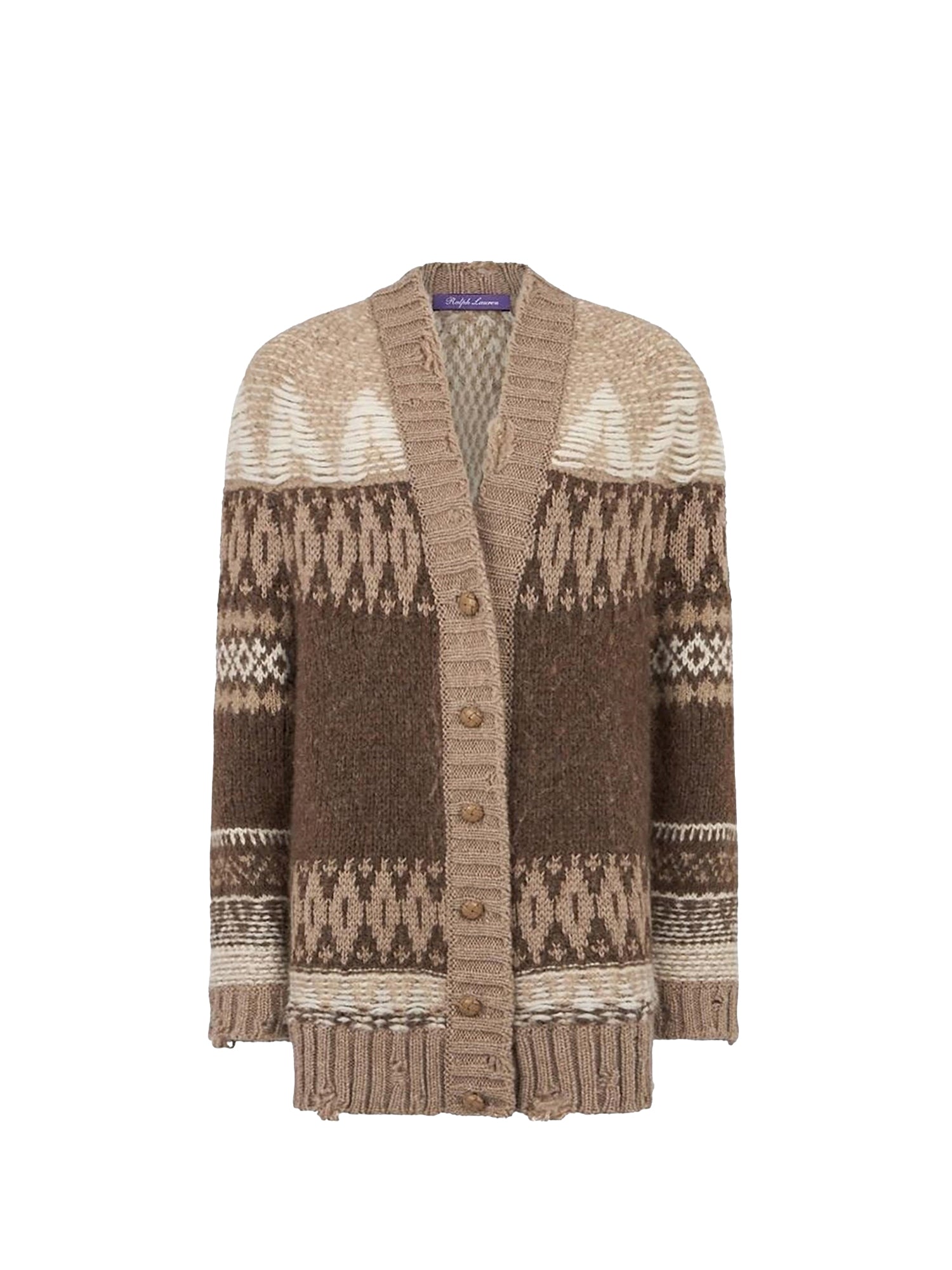 Cashmere and jacquard cardigan - Taupe Multi