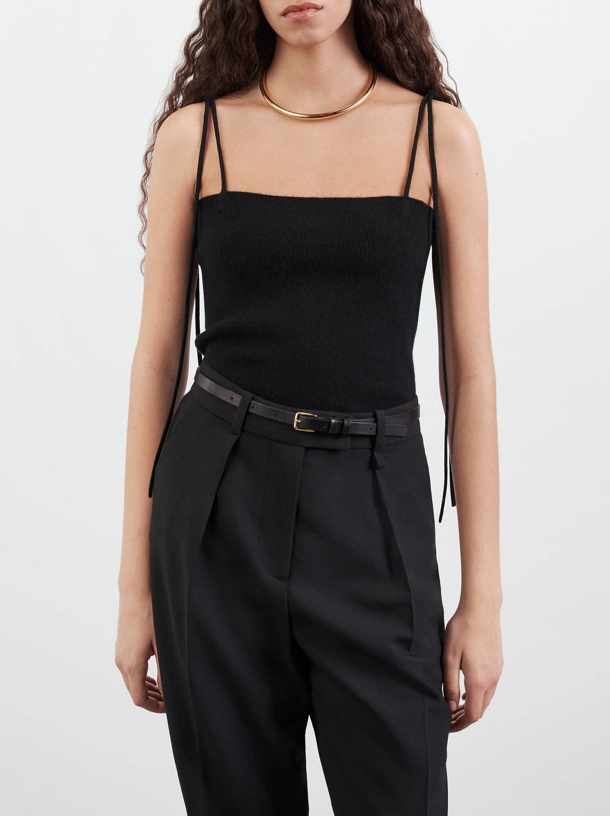 Débardeur à bretelles à nouer en cachemire - Noir