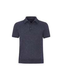 Polo rayé col polo en coton et soie mélangé - Slate Melange Blue