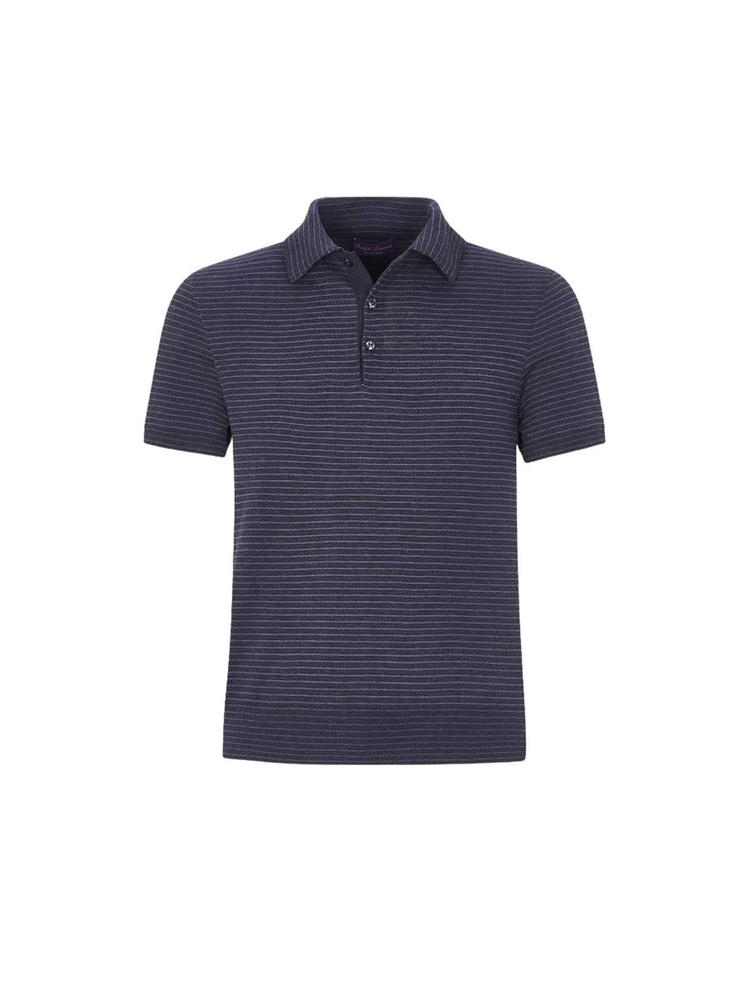 Polo rayé col polo en coton et soie mélangé - Slate Melange Blue