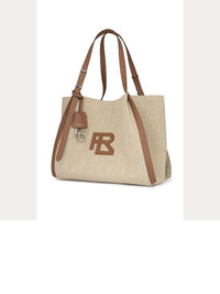 Cabas RL 888 tissé lin et bordures en cuir - Natural & Gold