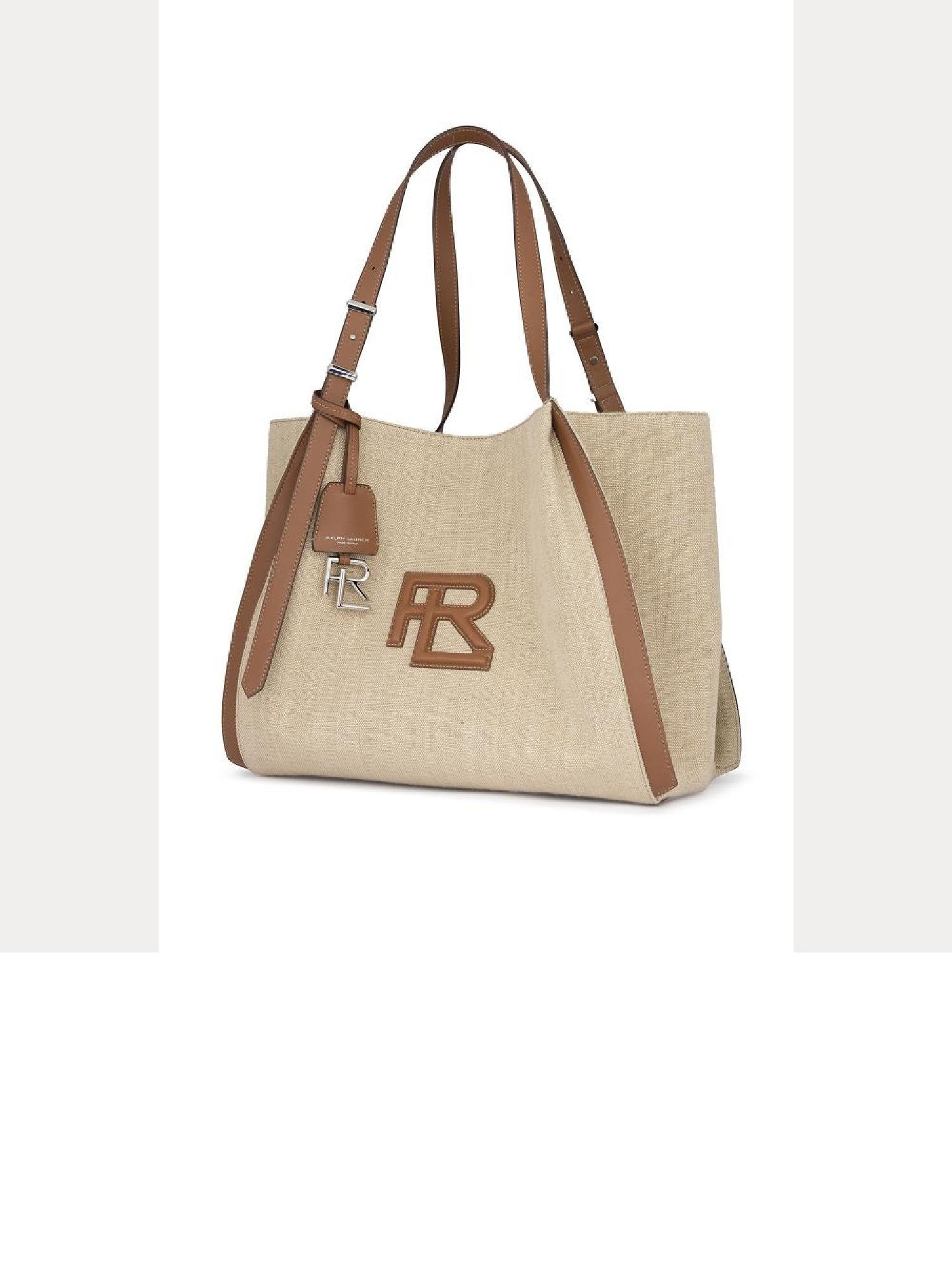 Cabas RL 888 tissé lin et bordures en cuir - Natural & Gold