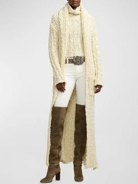 Shawl-collared cardigan in flamed wool - Classic Cream