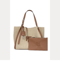 Cabas RL 888 tissé lin et bordures en cuir - Natural & Gold