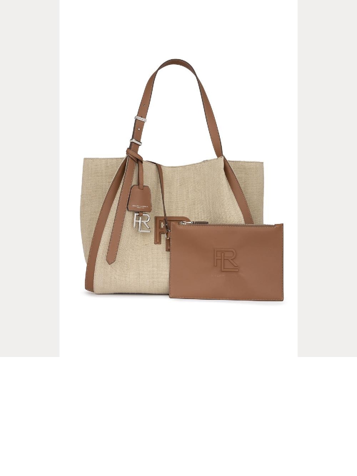 Cabas RL 888 tissé lin et bordures en cuir - Natural & Gold