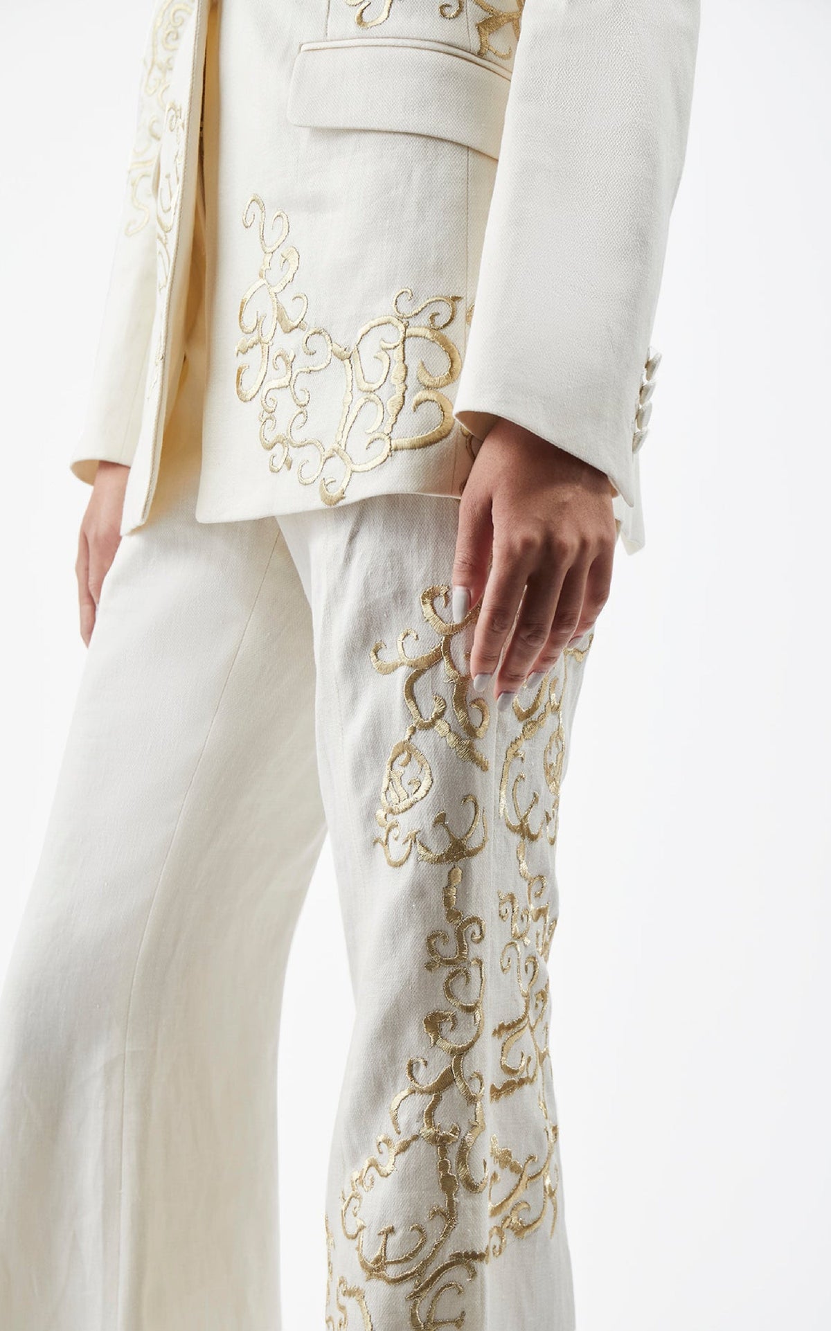 Rhein Pant en ivoire textured lin sub
