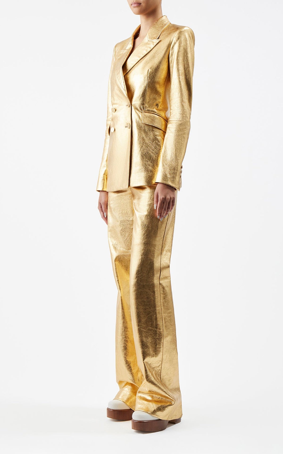 Vesta Pant en or métallisé nappa cuir