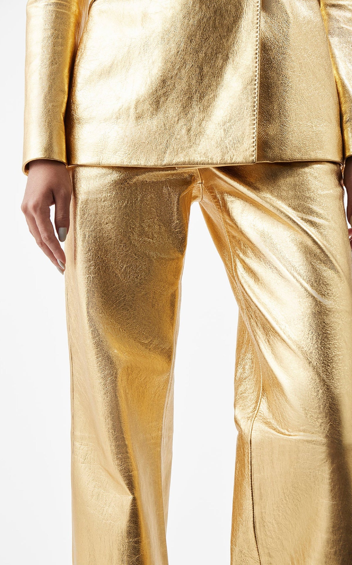 Vesta Pant en or métallisé nappa cuir