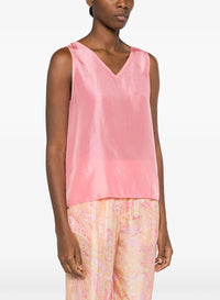 Chemise col V en soie Habotai - Lilac
