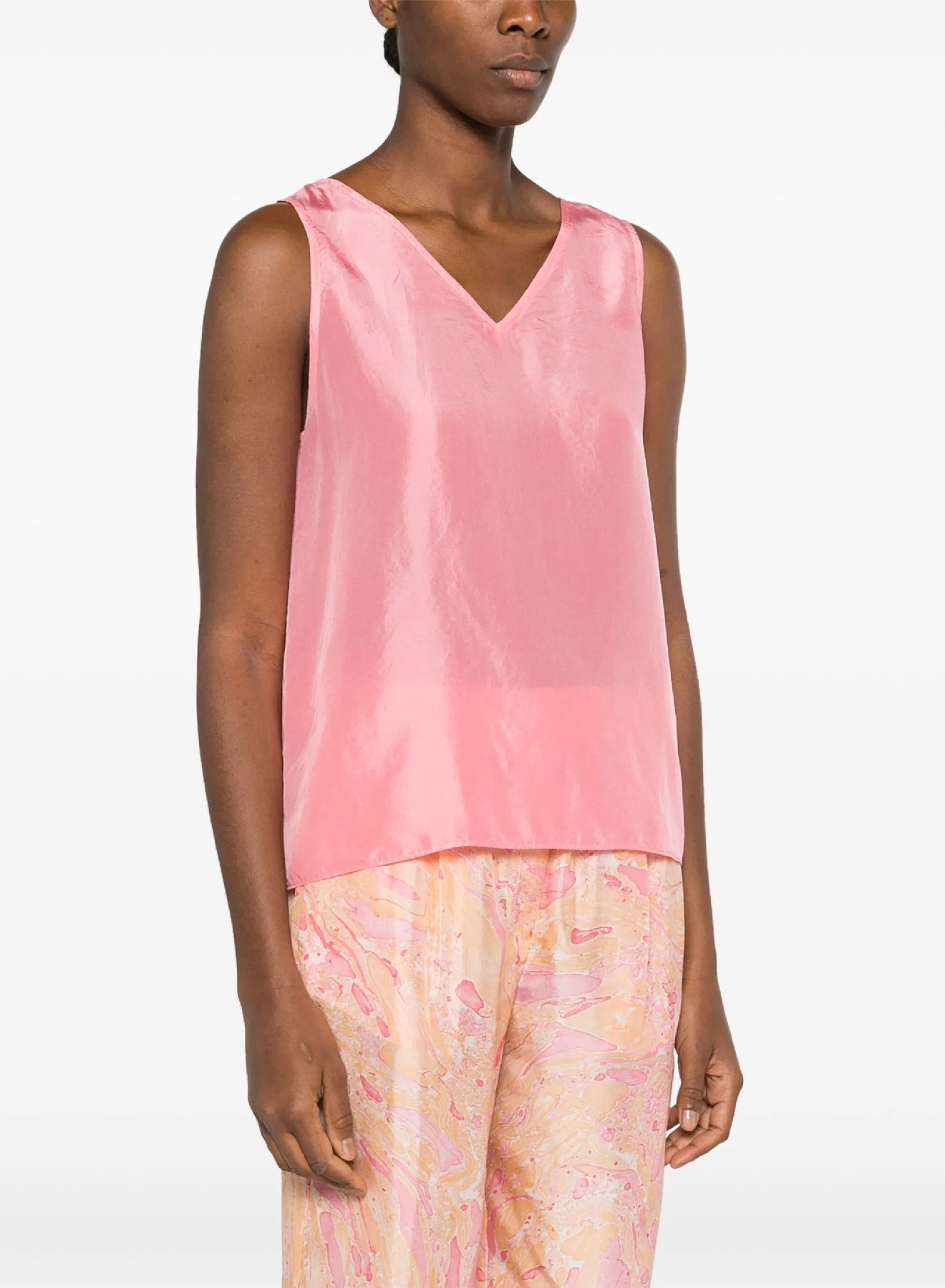 Chemise col V en soie Habotai - Lilac