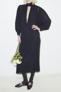 Robe longue Ondine Chloe en soie - Marine