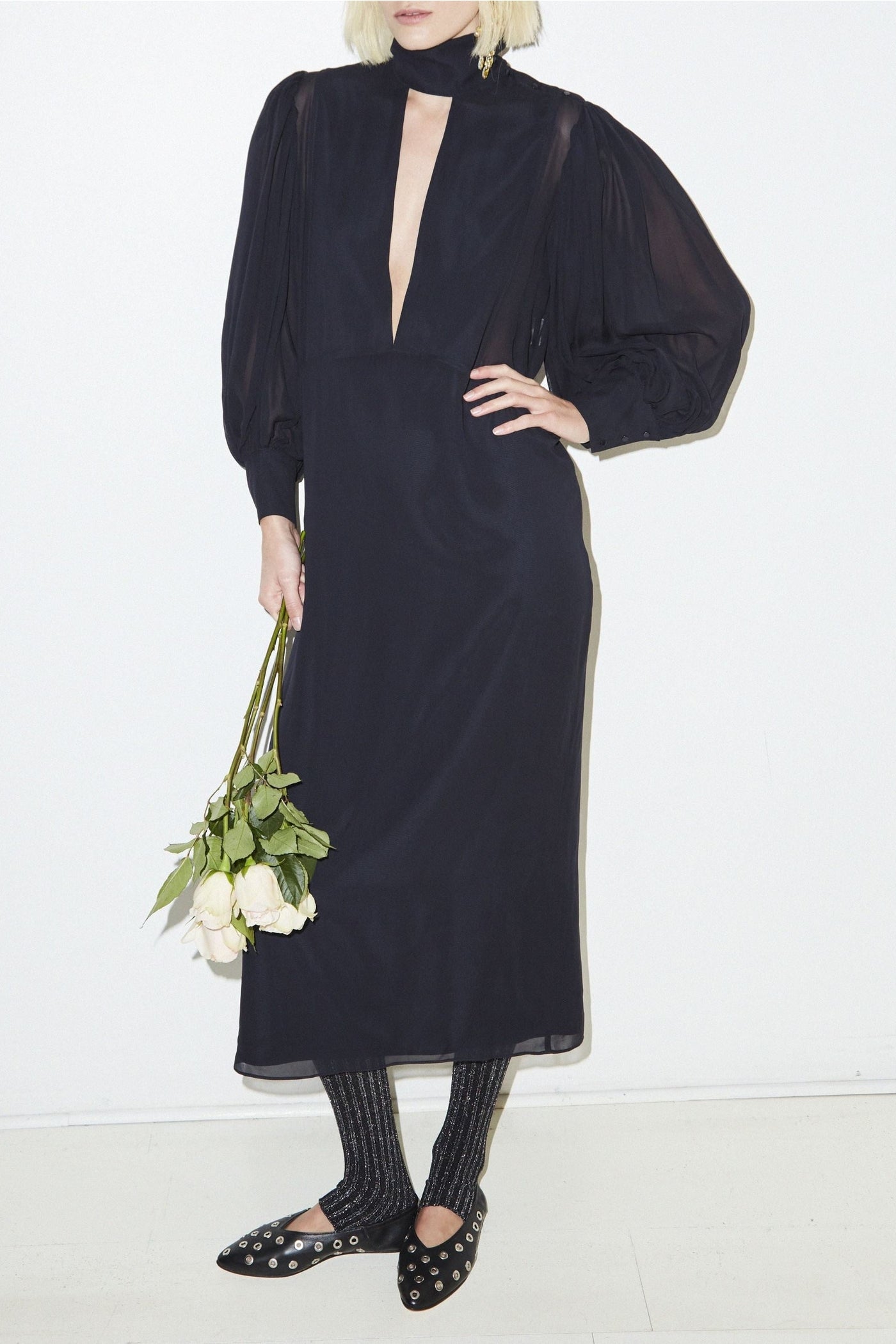 Robe longue Ondine Chloe en soie - Marine