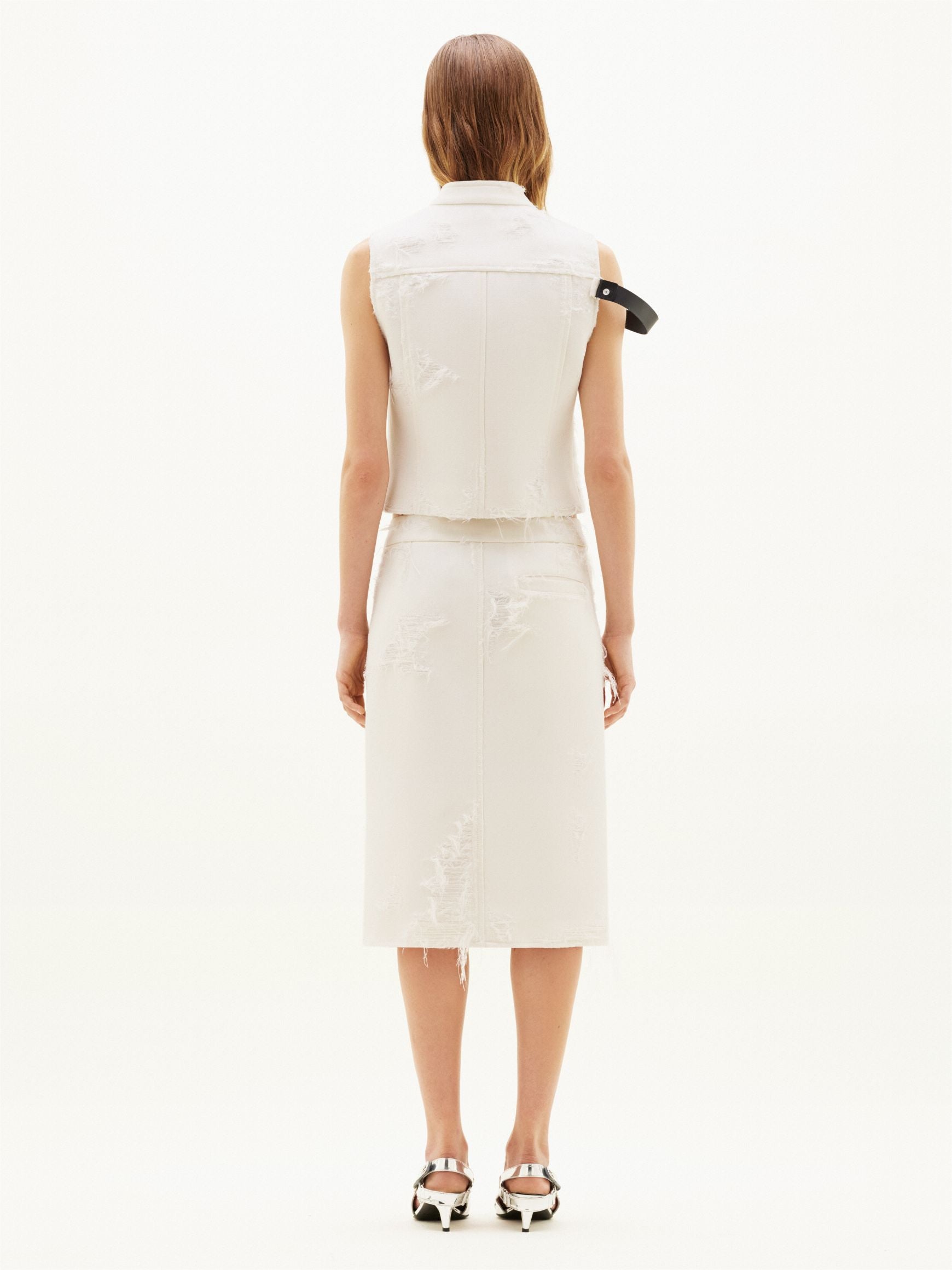 2pcs RELIQUAT 590€ / Blouson sans manches strap distressed racer en laine - Heritage white