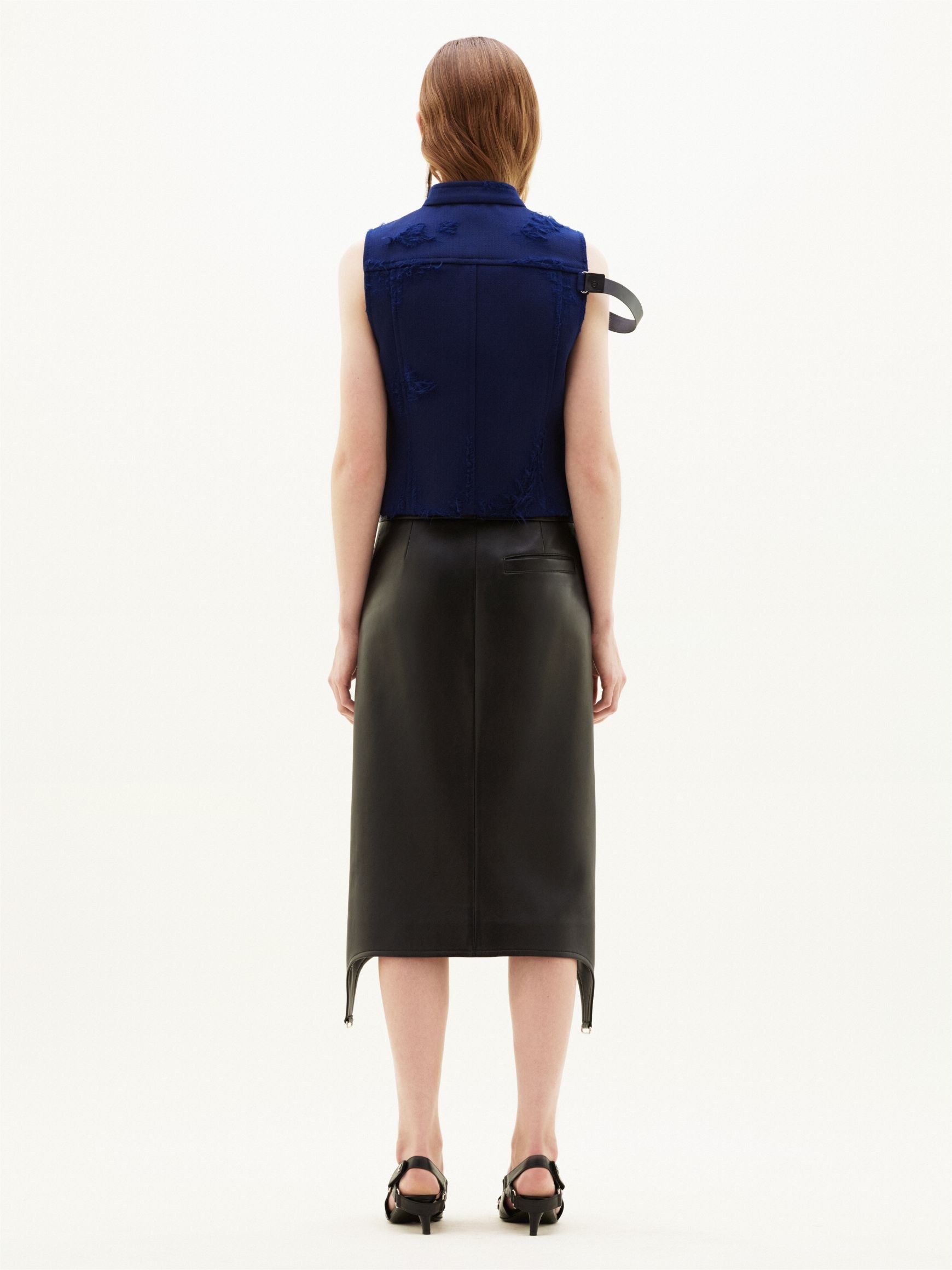 5pcs RELIQUAT 590€ / Blouson sans manches strap distressed racer en laine - Navy