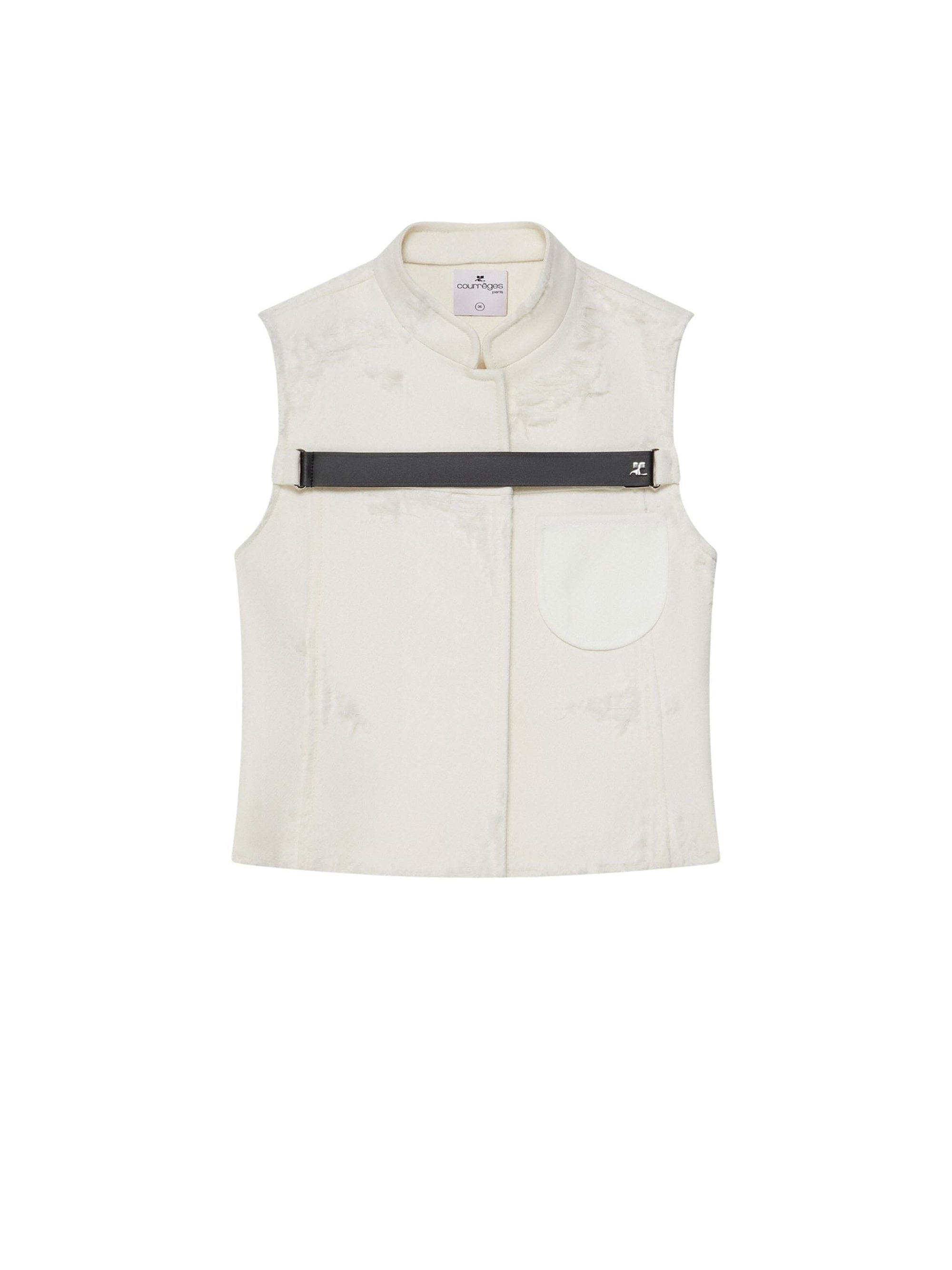 2pcs RELIQUAT 590€ / Blouson sans manches strap distressed racer en laine - Heritage white