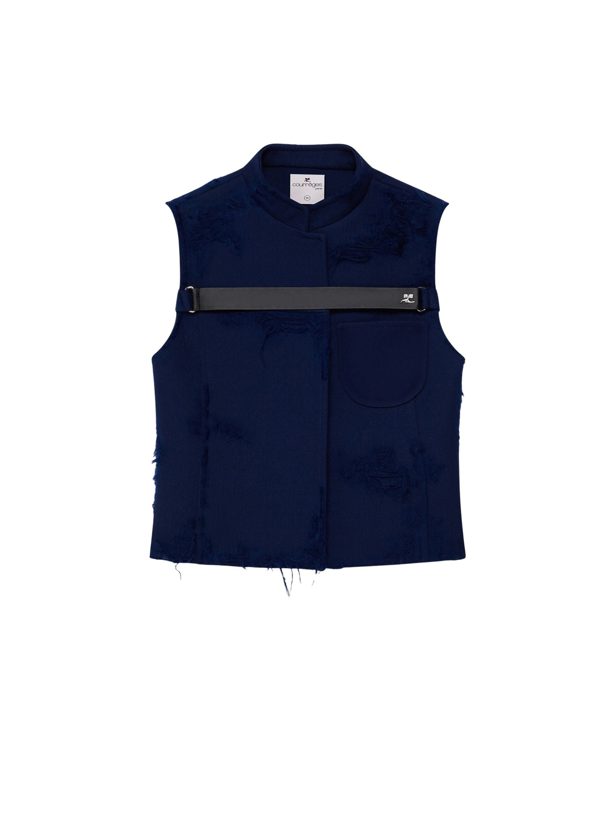 5pcs RELIQUAT 590€ / Blouson sans manches strap distressed racer en laine - Navy