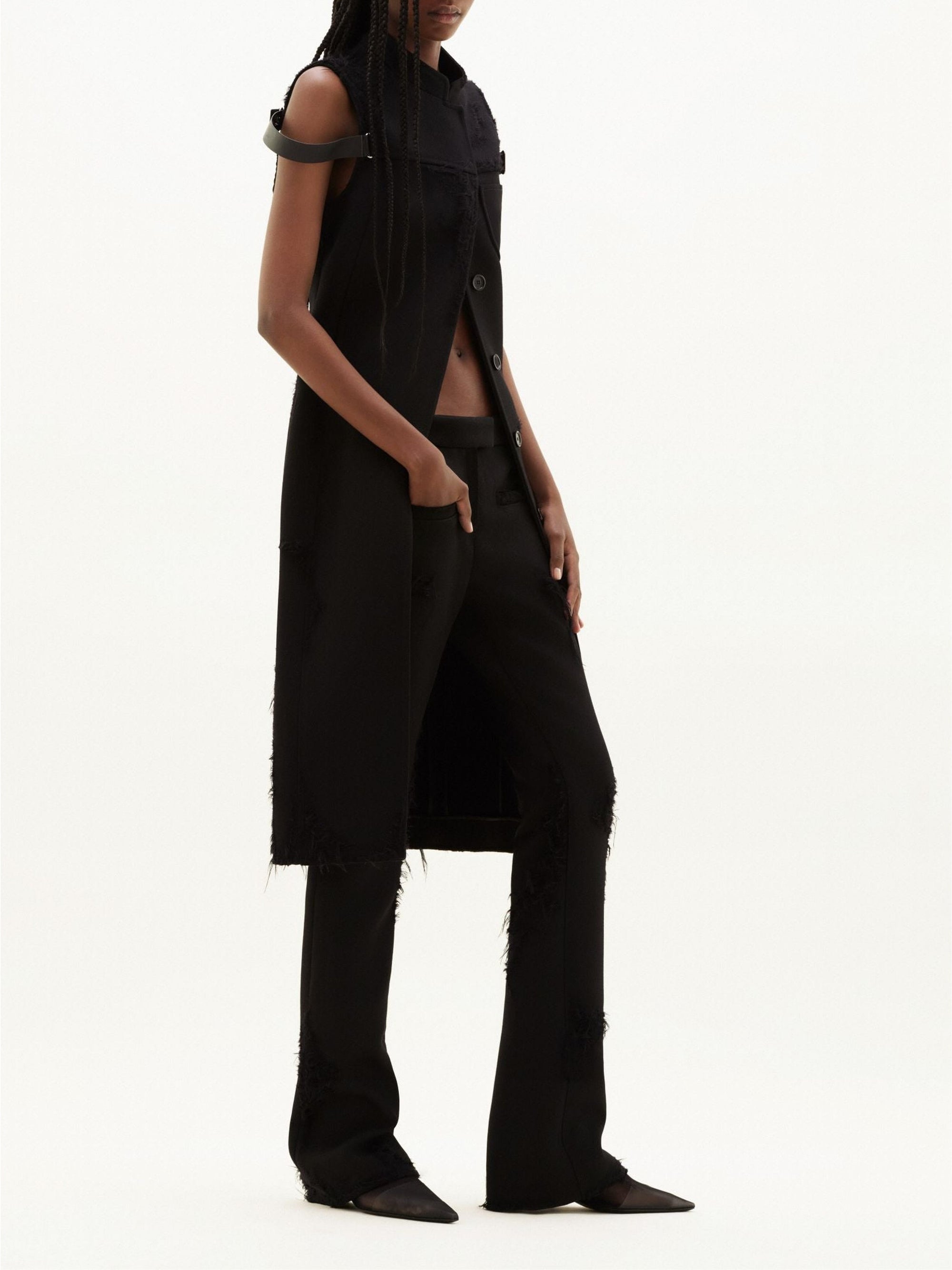 3pcs RELIQUAT 750€ / Manteau crêpe héritage vieilli en laine - Black