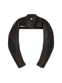 Blouson mini Racer patina old en cuir - Chocolate Black
