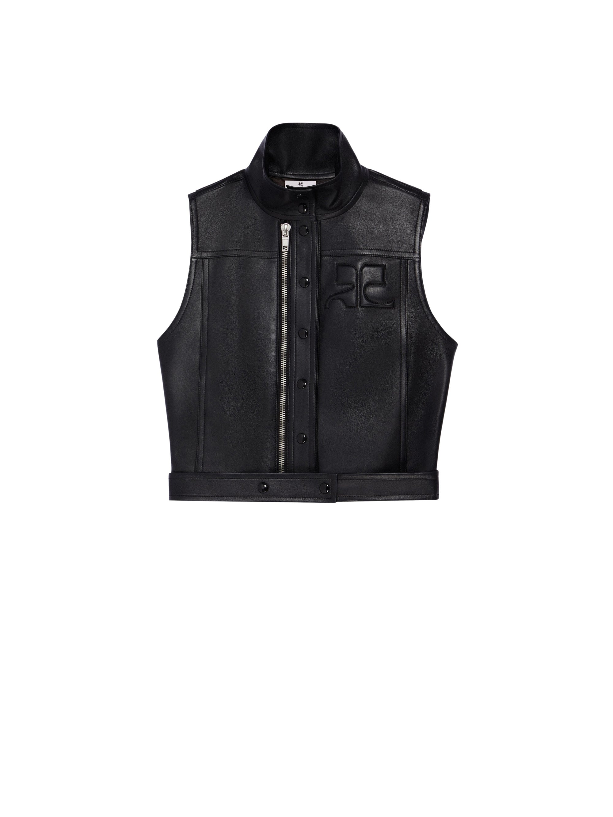 4pcs NEW / BLOUSON SANS MANCHES EN CUIR - Black