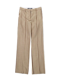 Pantalon Camargue en soie mélangée - Beige Brown Stripes