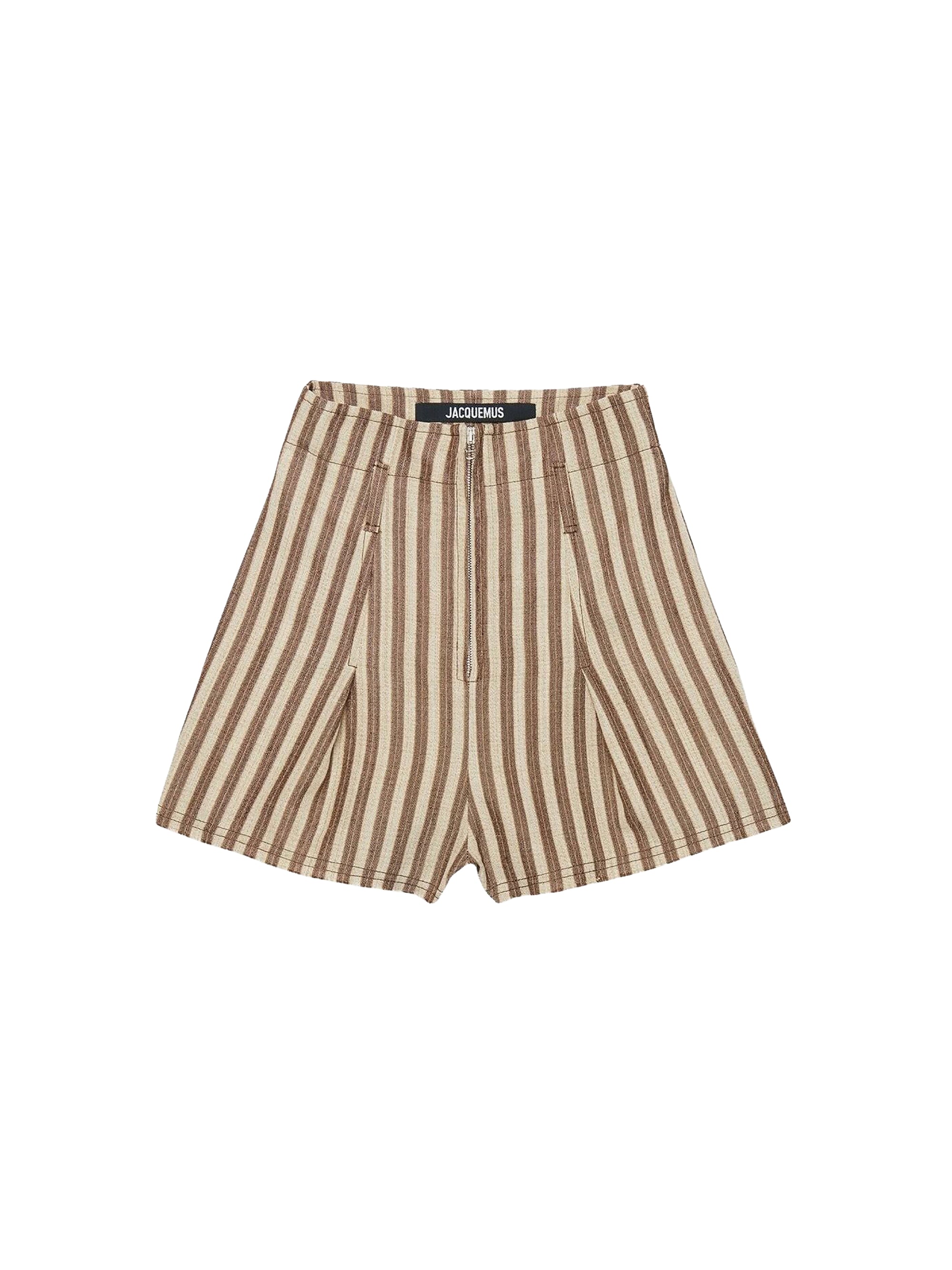 Short court Santon en soie mélangée - Beige Brown Stripes