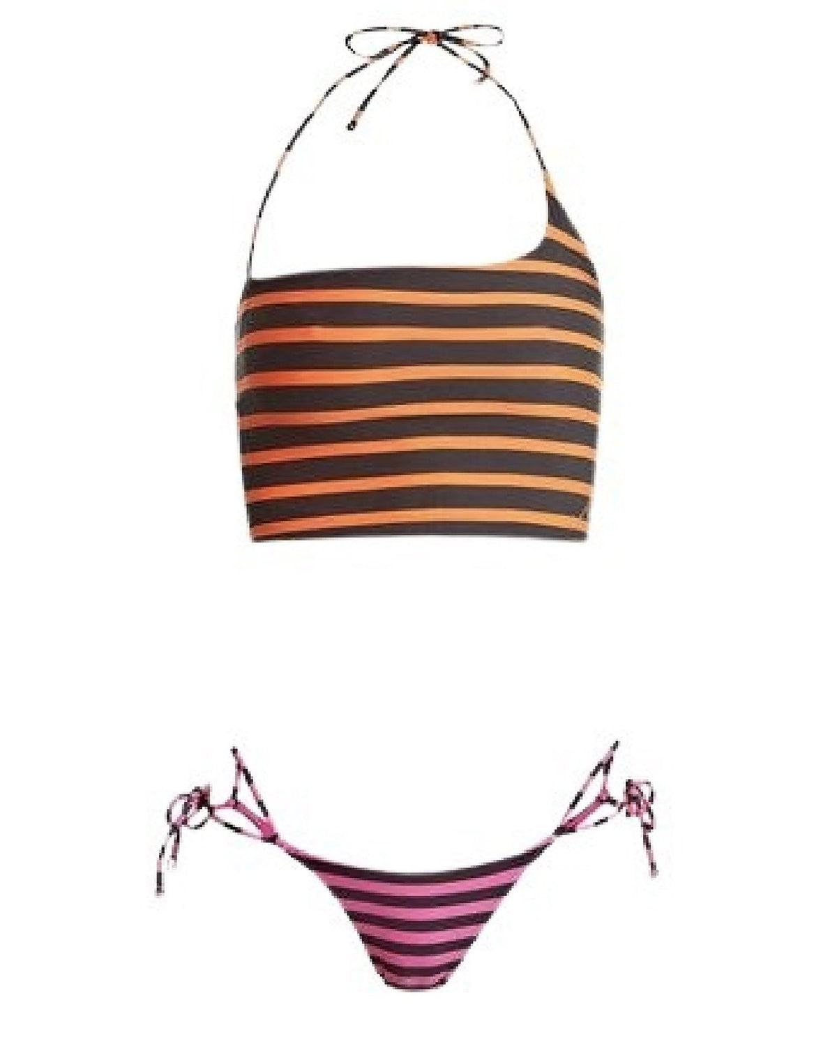 Ensemble de bikini à encolure croisée et bretelles - Orange & Black