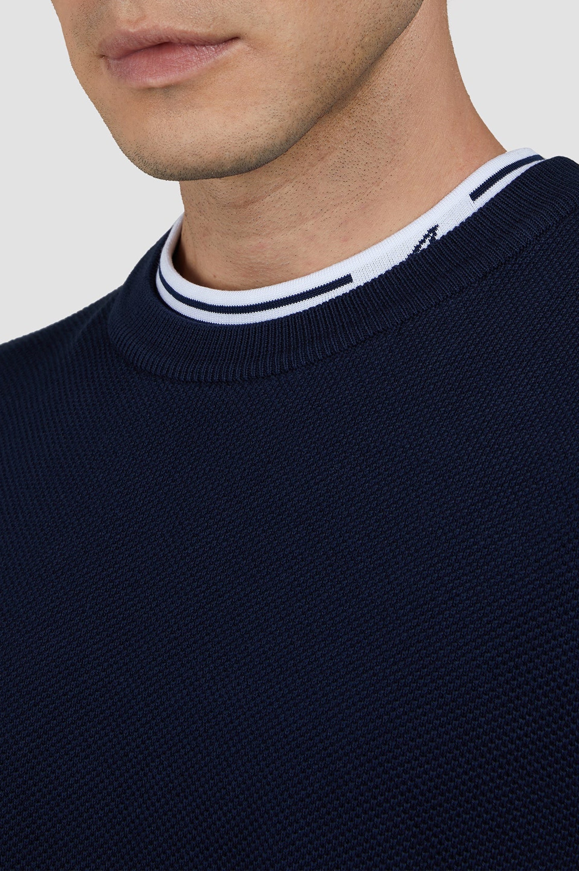 Riviera round-neck jumper - Blue chequered
