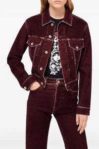 Pantalon taille haute évasé en velours - Bordeaux