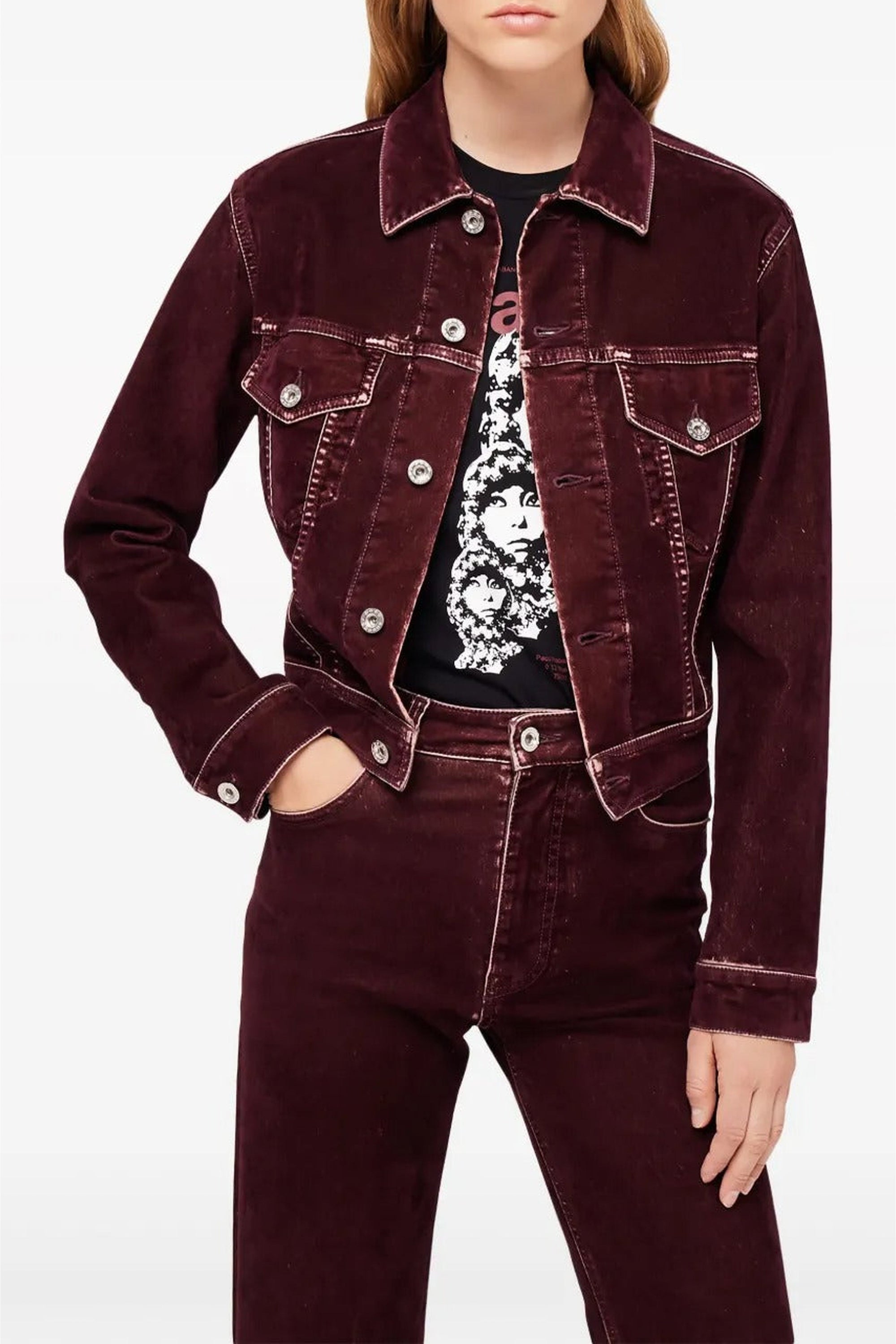 Pantalon taille haute évasé en velours - Bordeaux