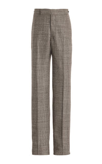 Sebastian Pant en chocolat / ivoire laine soie micro tweed
