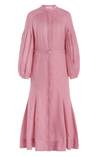 Lydia Dress en quartz rose light basketweave lin