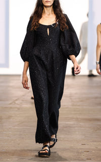 Madyn Dress en noir sequin laine drap de costume