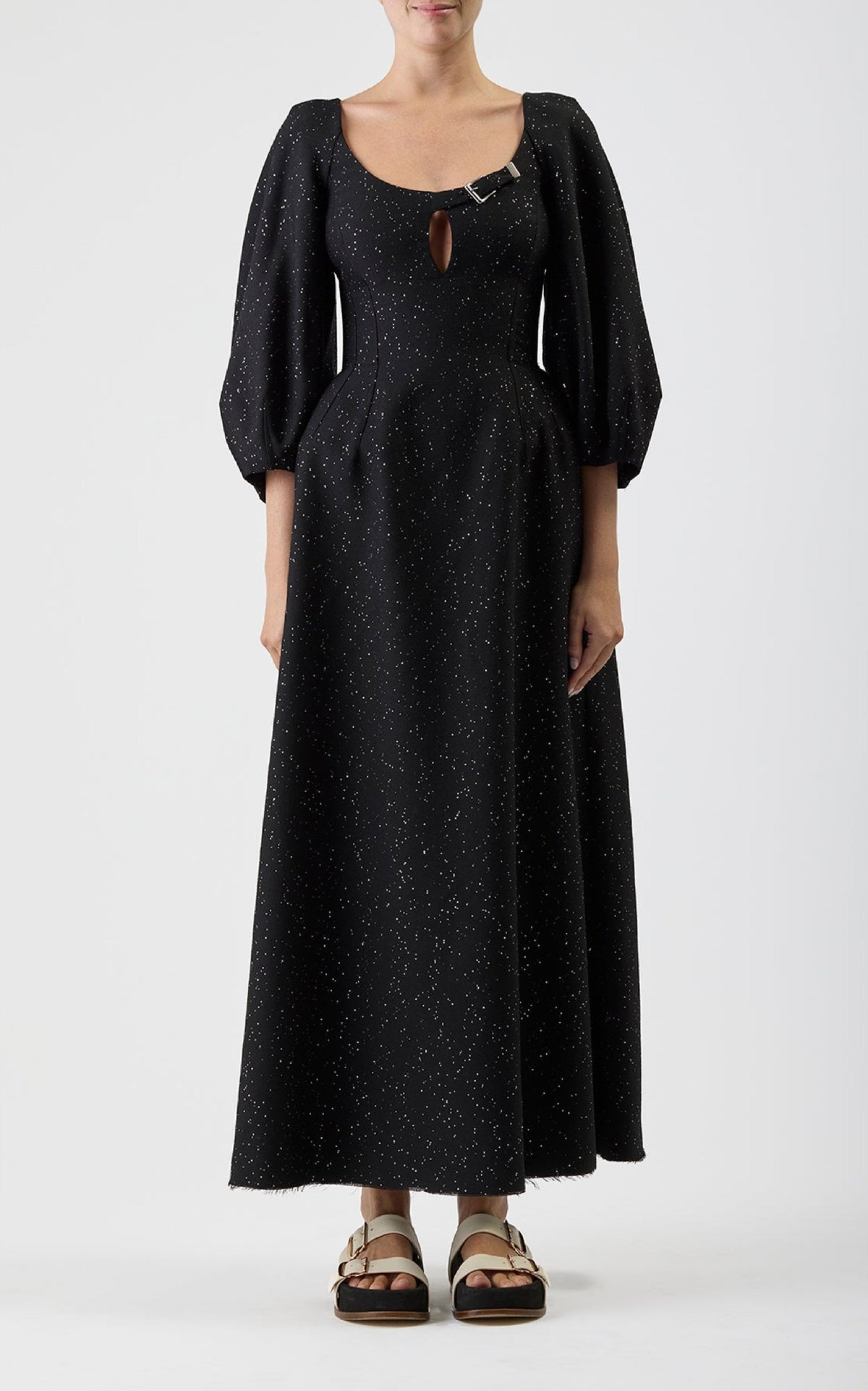 Madyn Dress en noir sequin laine drap de costume