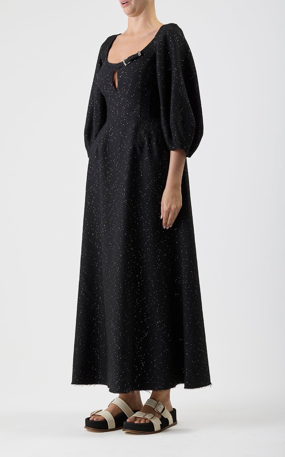 Madyn Dress en noir sequin laine drap de costume