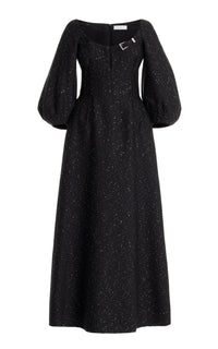 Madyn Dress en noir sequin laine drap de costume