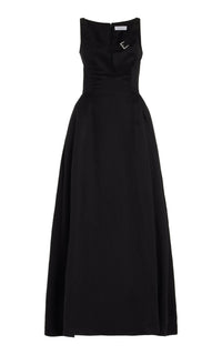 Sven Dress en noir soie lin satin