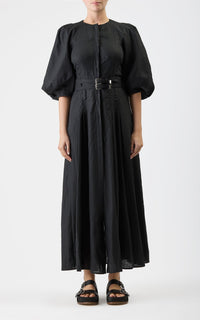 Elea Dress en noir lin d’aloès popeline de chemise