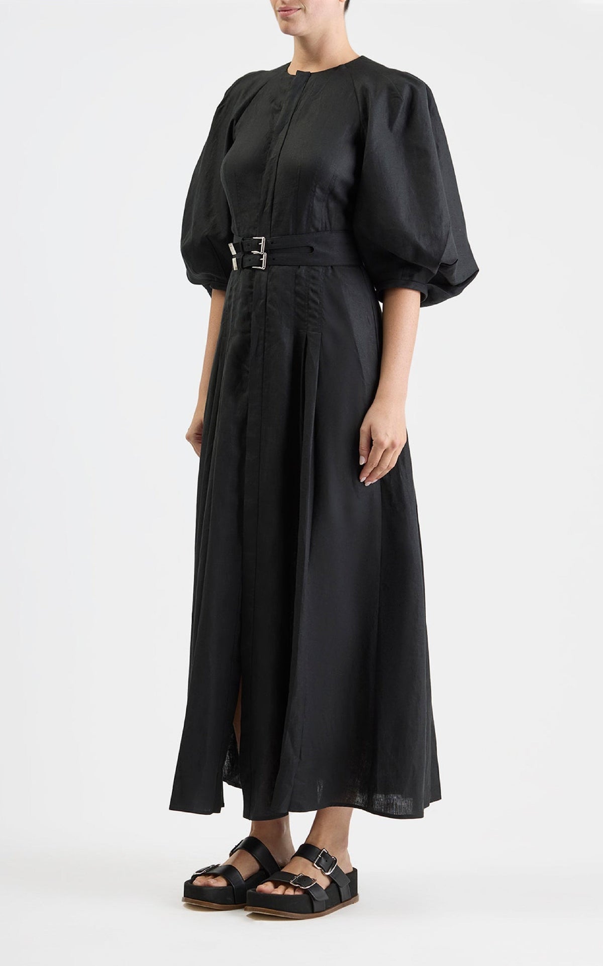 Elea Dress en noir lin d’aloès popeline de chemise