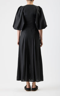 Elea Dress en noir lin d’aloès popeline de chemise