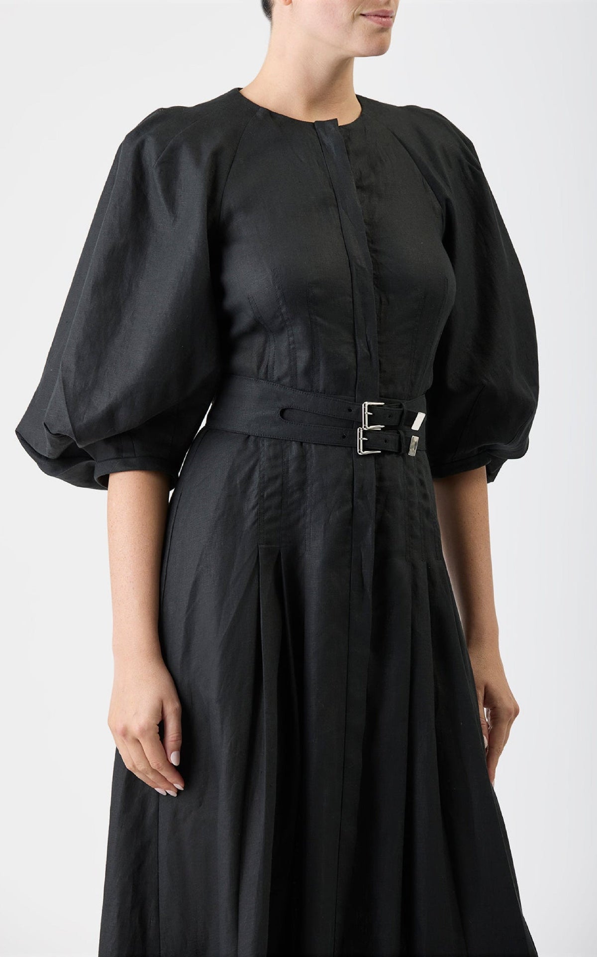 Elea Dress en noir lin d’aloès popeline de chemise