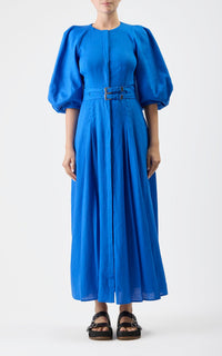 Elea Dress en saphir lin d’aloès popeline de chemise
