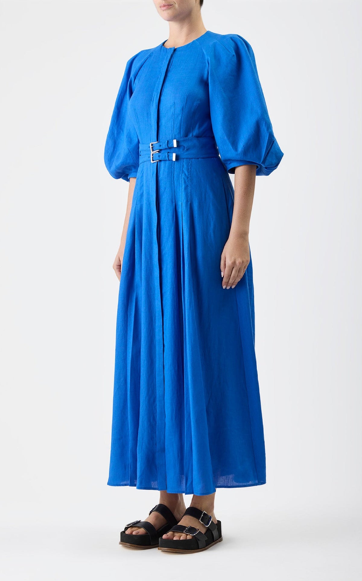 Elea Dress en saphir lin d’aloès popeline de chemise