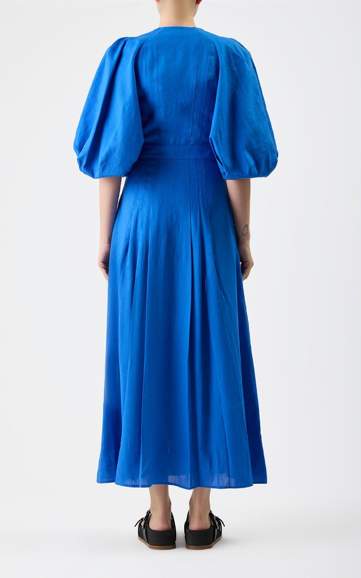 Elea Dress en saphir lin d’aloès popeline de chemise