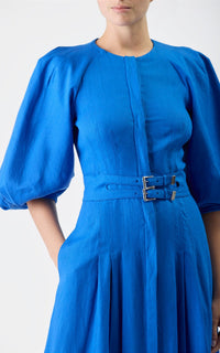 Elea Dress en saphir lin d’aloès popeline de chemise