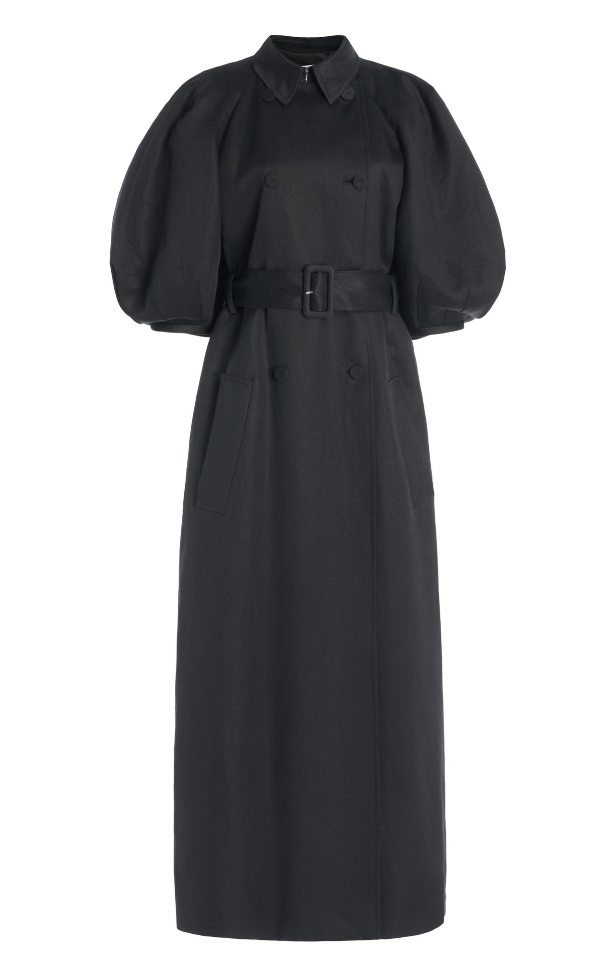 Iona Trench en noir textured lin sub