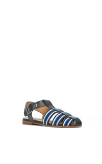 Calla Sandal en noir / ivoire / saphir nappa crochet