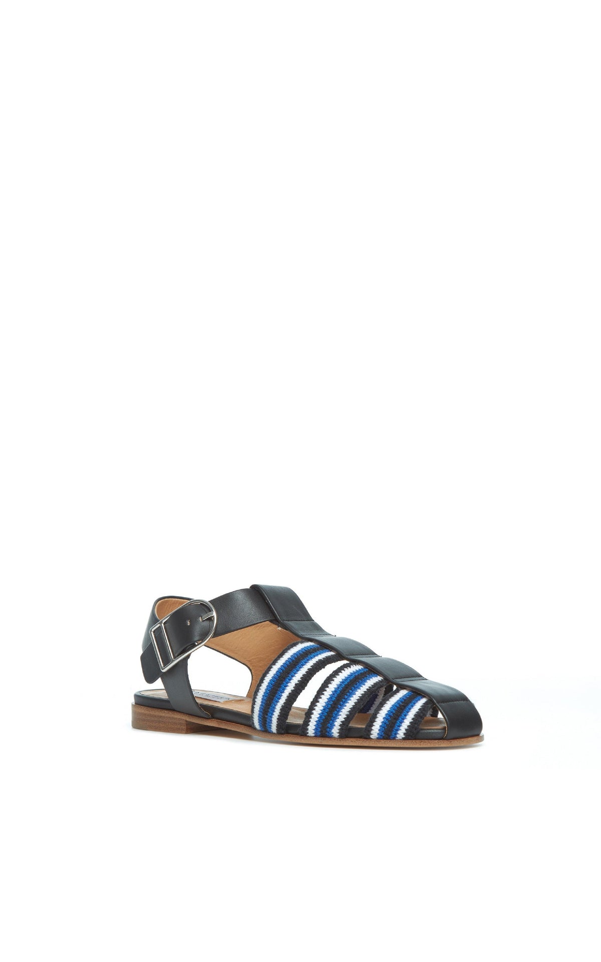 Calla Sandal en noir / ivoire / saphir nappa crochet