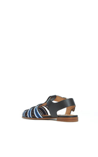 Calla Sandal en noir / ivoire / saphir nappa crochet